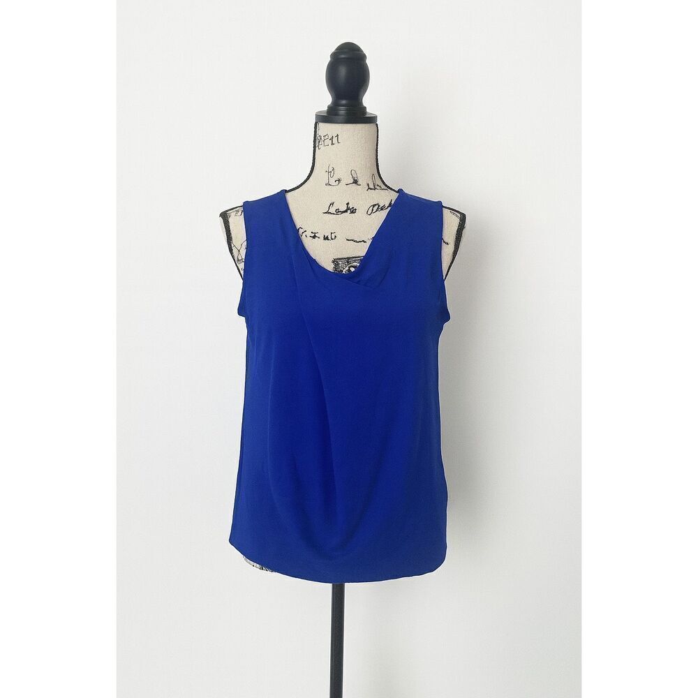 Pleione Blue Sleeveless Blouse Women’s Size M Medium Draped Front Tank Top Work